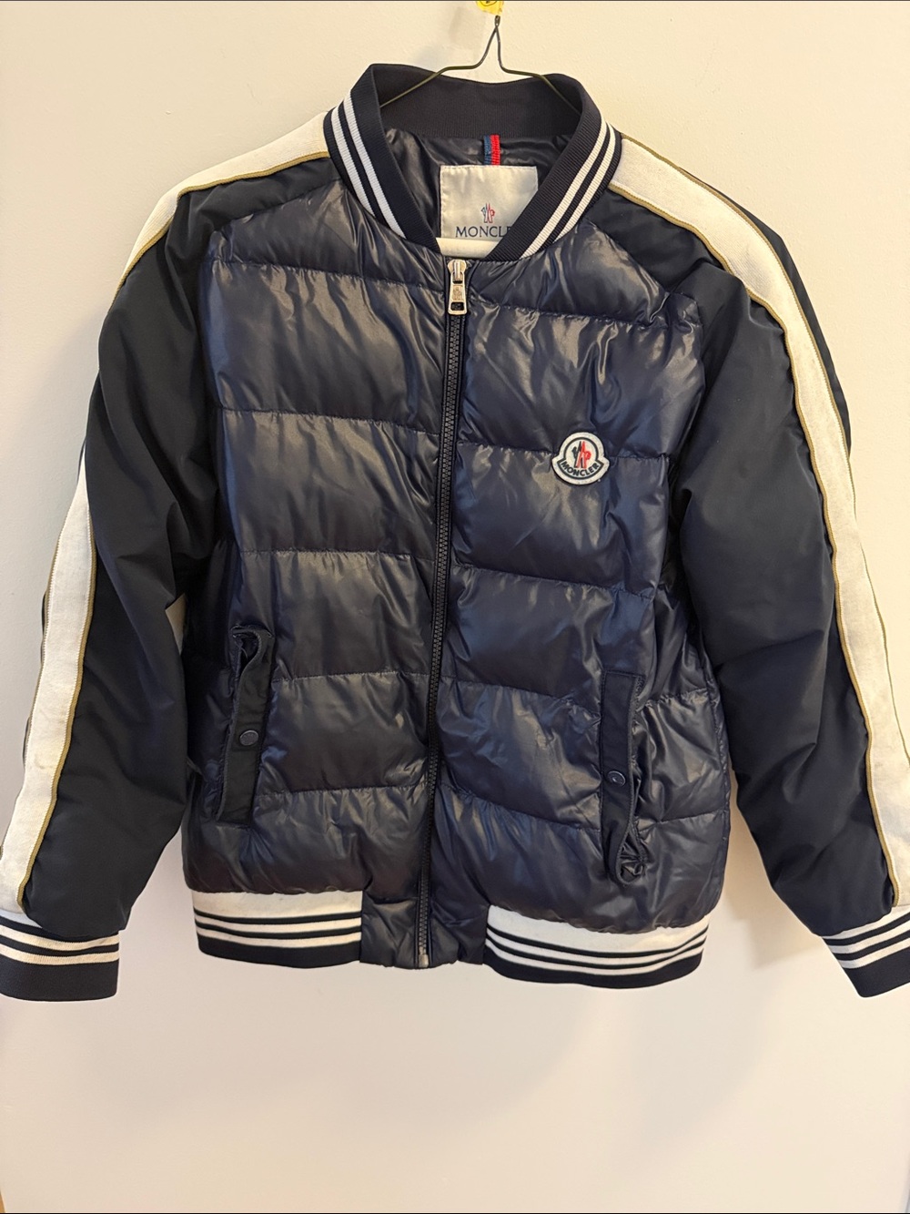 Moncler Boy’s Down Puffer Navy Blue Bomber Jacket. Size 14.